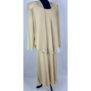 R&M Richards Champagne Mother of the Bride Dress Jacket Set 14 Evening Gown